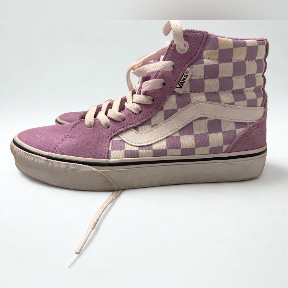 Vans Checkerboard High Top Sneakers in Lavender and Cream
